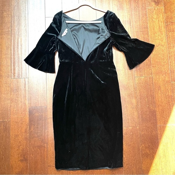 Boden Women’s Black Silk Blend Velvet Aubrey Dress w/ 3/4 Bell Sleeves, Size 8L - Picture 8 of 10